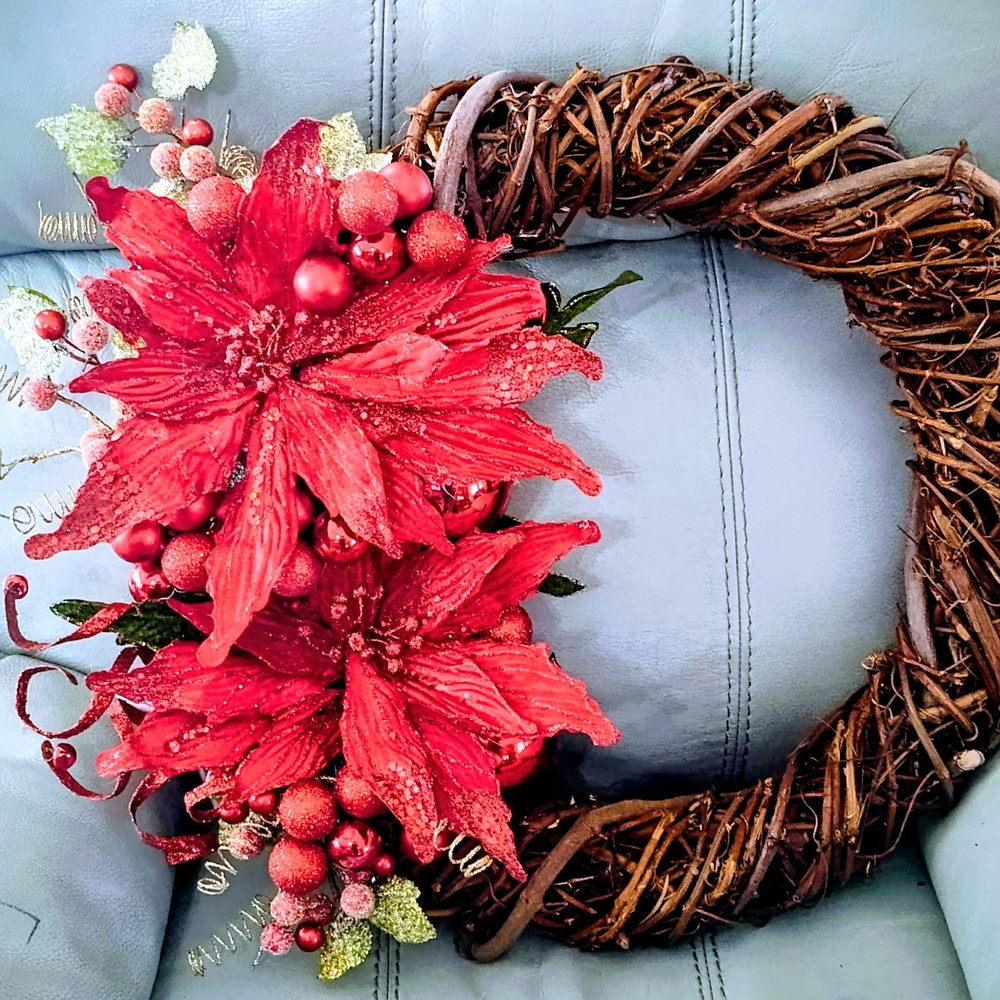 Festive Red Poinsettia Holiday Wreath